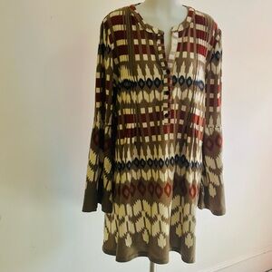Reborn Blue and Brown Cream Red Boho Aztec Patterned Top Size 1 XL.